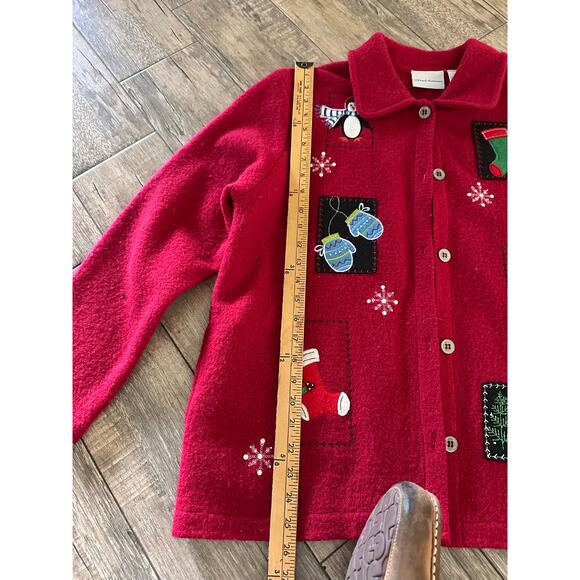 Alfred Dunner Women's Red Black Wool Ugly Christmas Cardigan Sweater Size Large - Picture 6 of 9